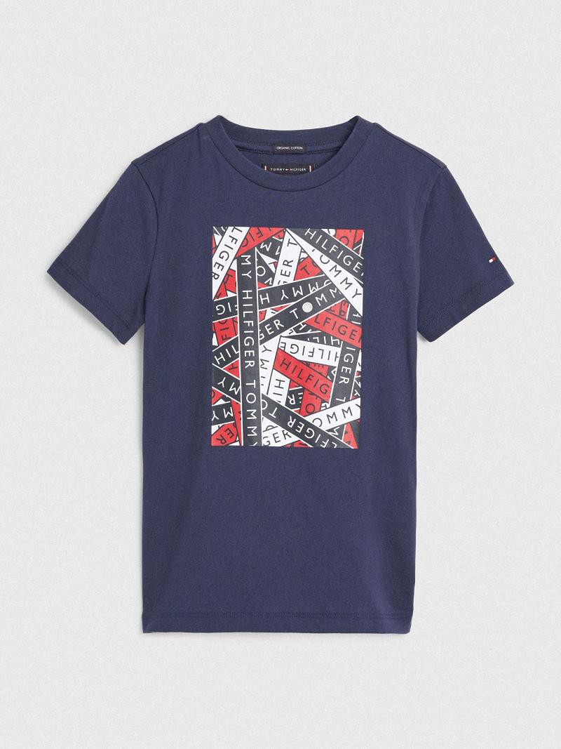 Lány Tommy Hilfiger Logo Tape Póló Kék | HU 1937CTV